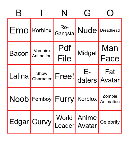 Roblox Bingo Card