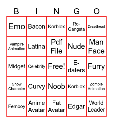 Roblox Bingo Card