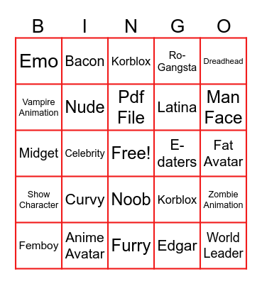 Roblox Bingo Card