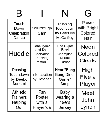 49ers Training Camp Bingo Card