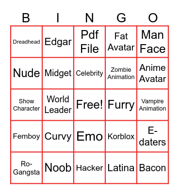 Roblox Bingo Card