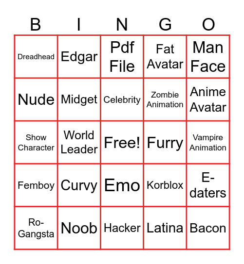 Roblox Bingo Card