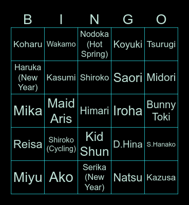 Blue Archive Bingo Card