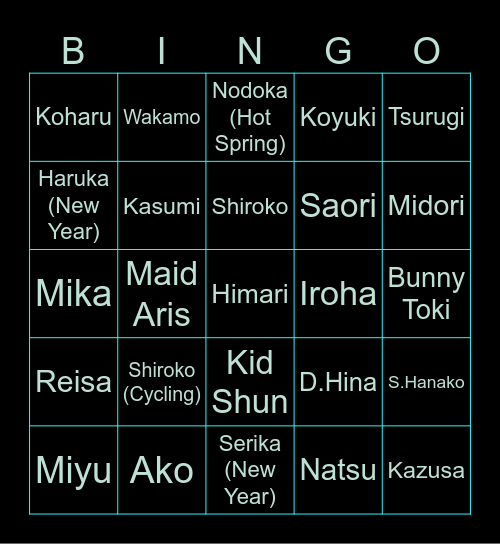 Blue Archive Bingo Card