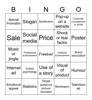 Advertising Bingo Card