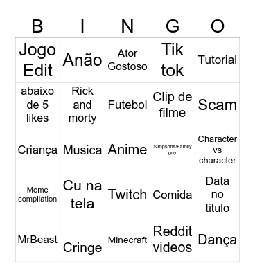 YouTube shorts Bingo Card