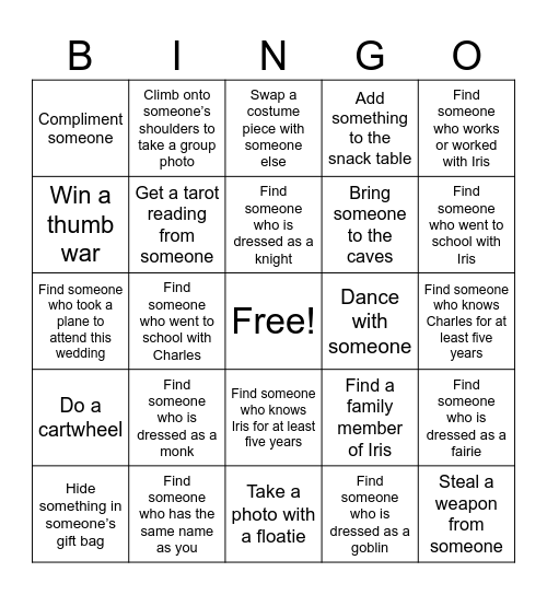 Wedding Bingo Card