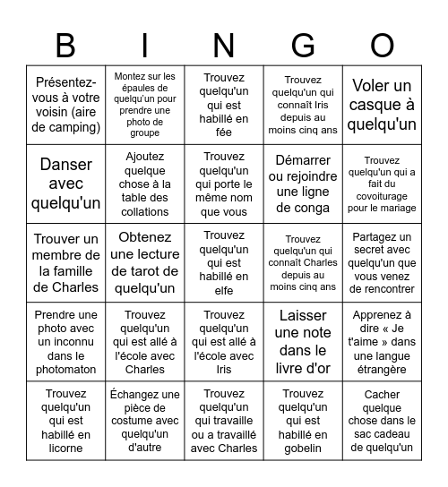 Wedding Bingo - French Bingo Card