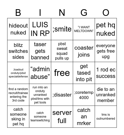 PBCC Raids Bingo Card