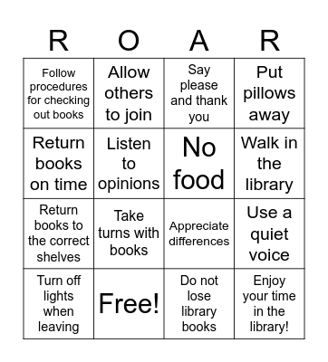 Library ROAR Expectations Bingo Card