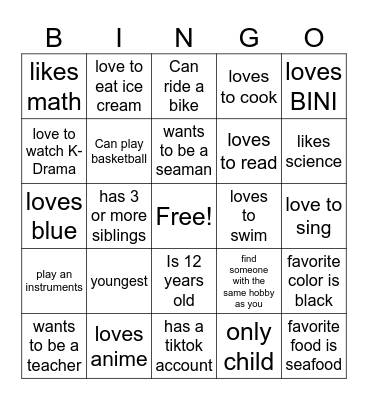 GETTING TO KNOW YOU Bingo Card