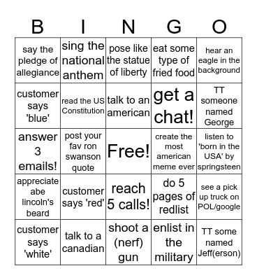 Super Special 4th of July Edition Bingo Card