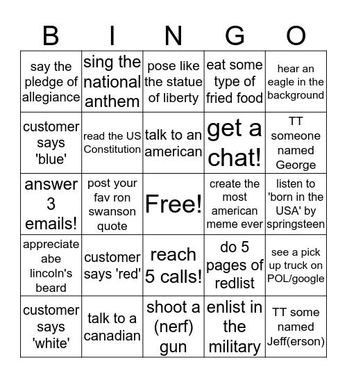 Super Special 4th of July Edition Bingo Card