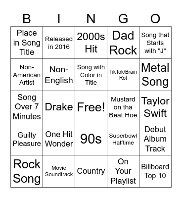 Spotify Bingo Card