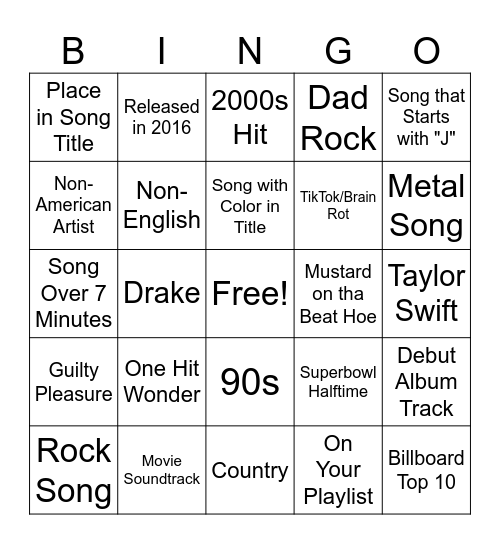 Spotify Bingo Card