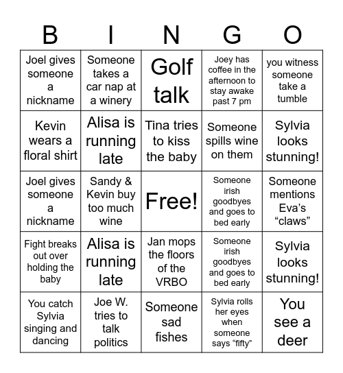 Sylvia's Birthday Bingo Card