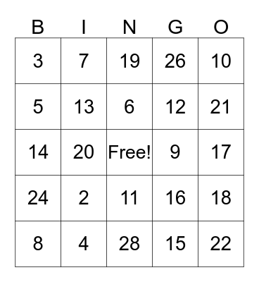 English Salon Bingo Card