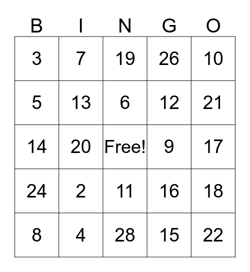 English Salon Bingo Card