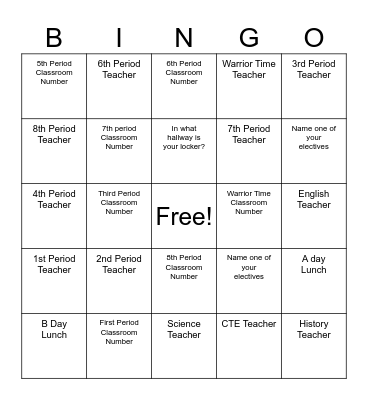 Class Schedule Bingo! Bingo Card