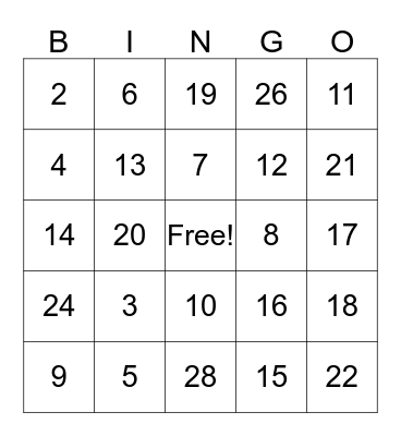 English Salon Bingo Card