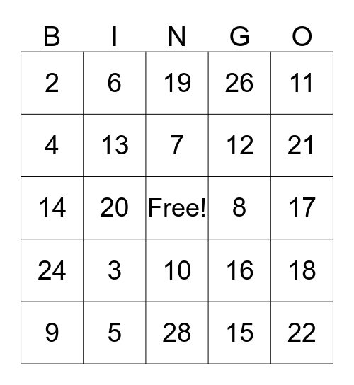 English Salon Bingo Card