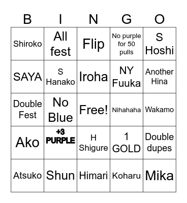 Azura's pulls Bingo Card