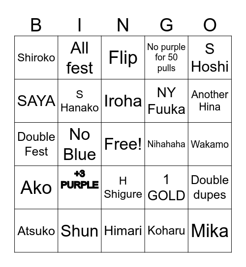 Azura's pulls Bingo Card