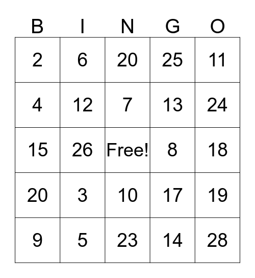 English Salon Bingo Card