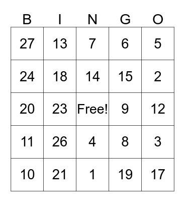 English Salon Bingo Card