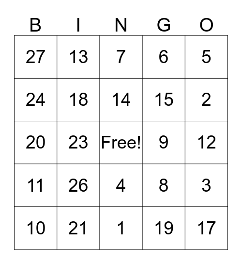 English Salon Bingo Card