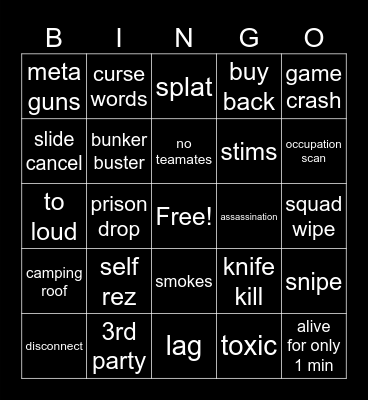 warzone rebirth Bingo Card