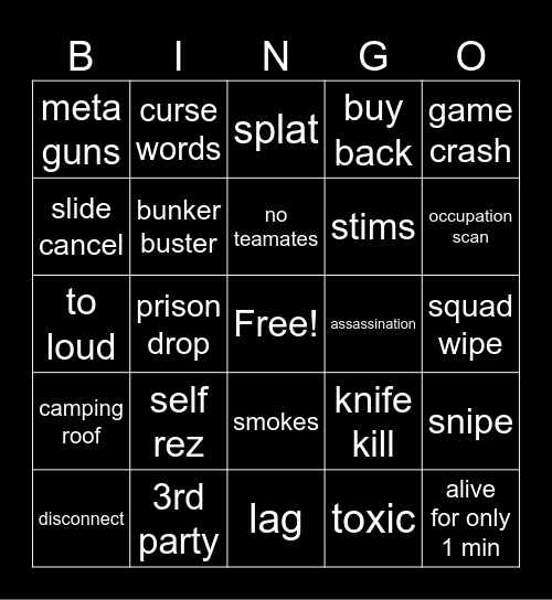 warzone rebirth Bingo Card