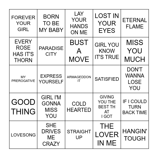 1989 Bingo Card