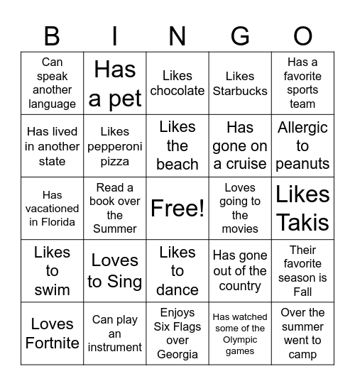 Who Can You Find? Bingo Card