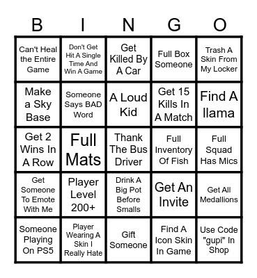 Fortnite Bingo! Bingo Card