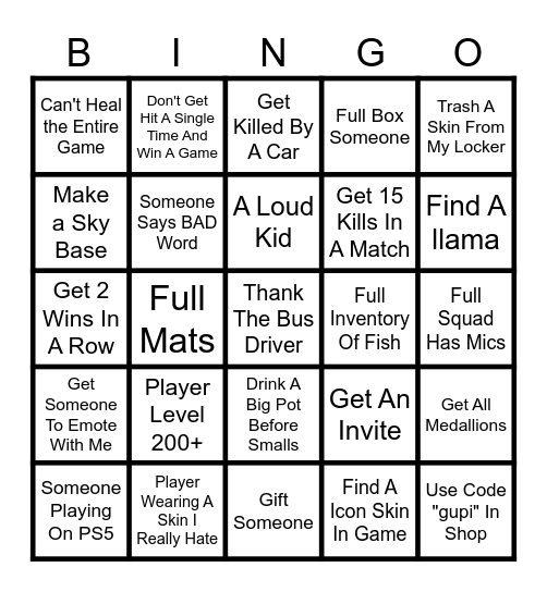 Fortnite Bingo! Bingo Card