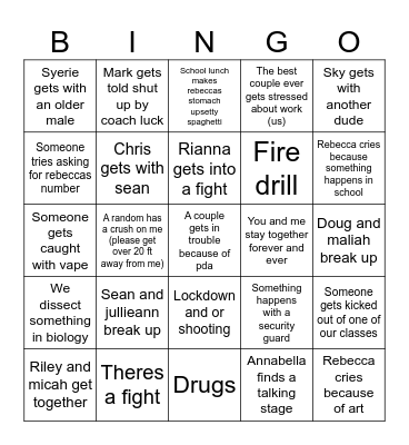 Highschool Bingo sheet #1 Bingo Card