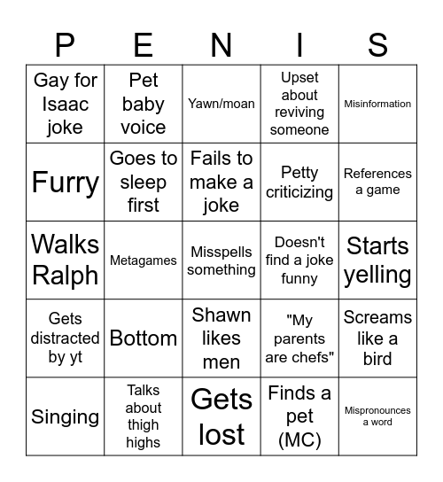 Shawn Bingo Card