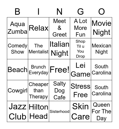 Hilton Head Girls Trip 2016 Bingo Card