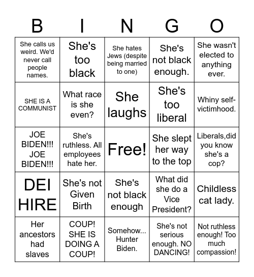 GOP Arguments Against Kamala Harris BINGO Card