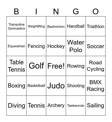 Olympics Trivia Bingo Card