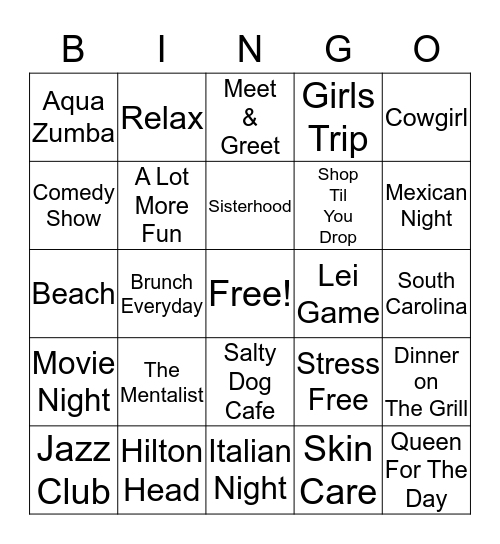 Hilton Head Girls Trip 2016 Bingo Card