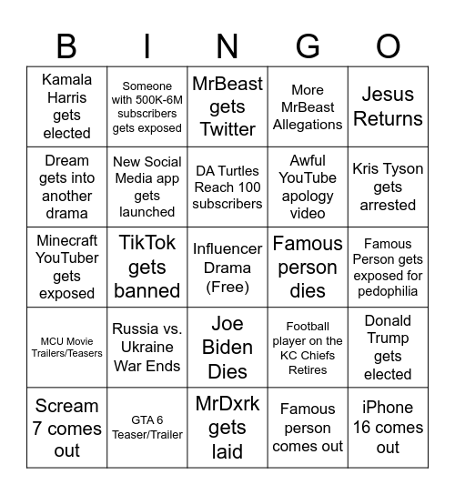 DA Turtles 2024 Bingo Card