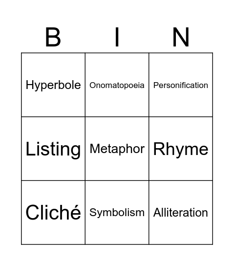 Language Features Bingo Card