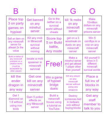 Minecraft Bingo Card