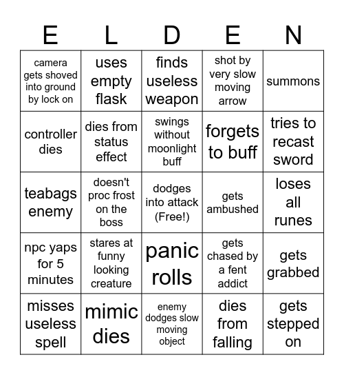 Elden ring stream bingo Card