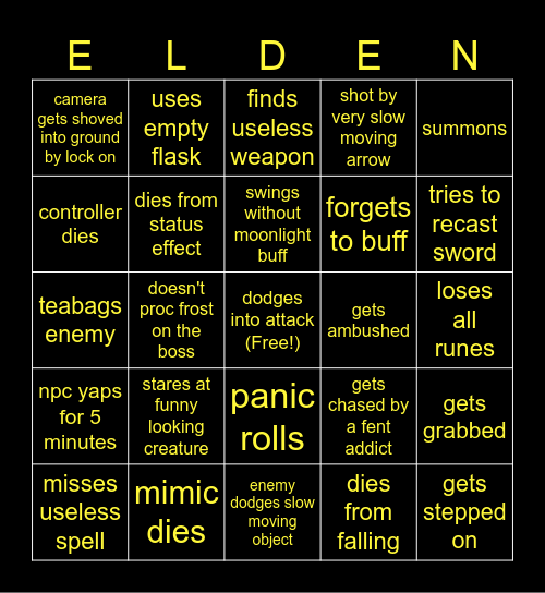 Elden ring stream bingo Card