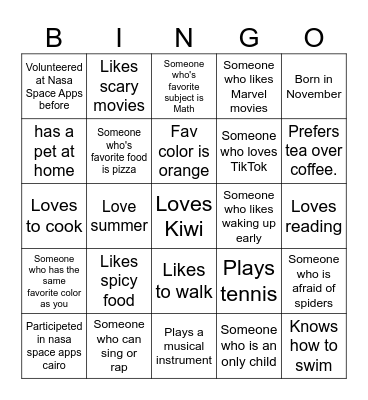 Human Bingo () Bingo Card
