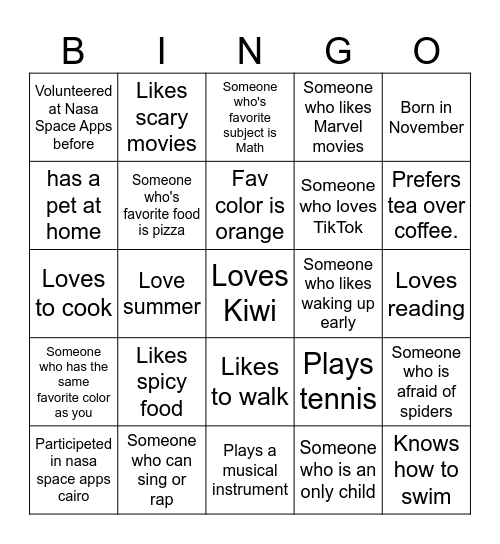 Human Bingo () Bingo Card