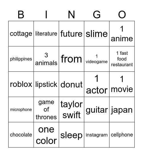 Untitled Bingo Card